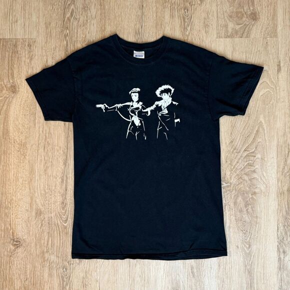 Gildan Graphic T-Shirt Pulp Fiction Cowboy Bebop Mashup Black Medium Tee - Picture 1 of 5